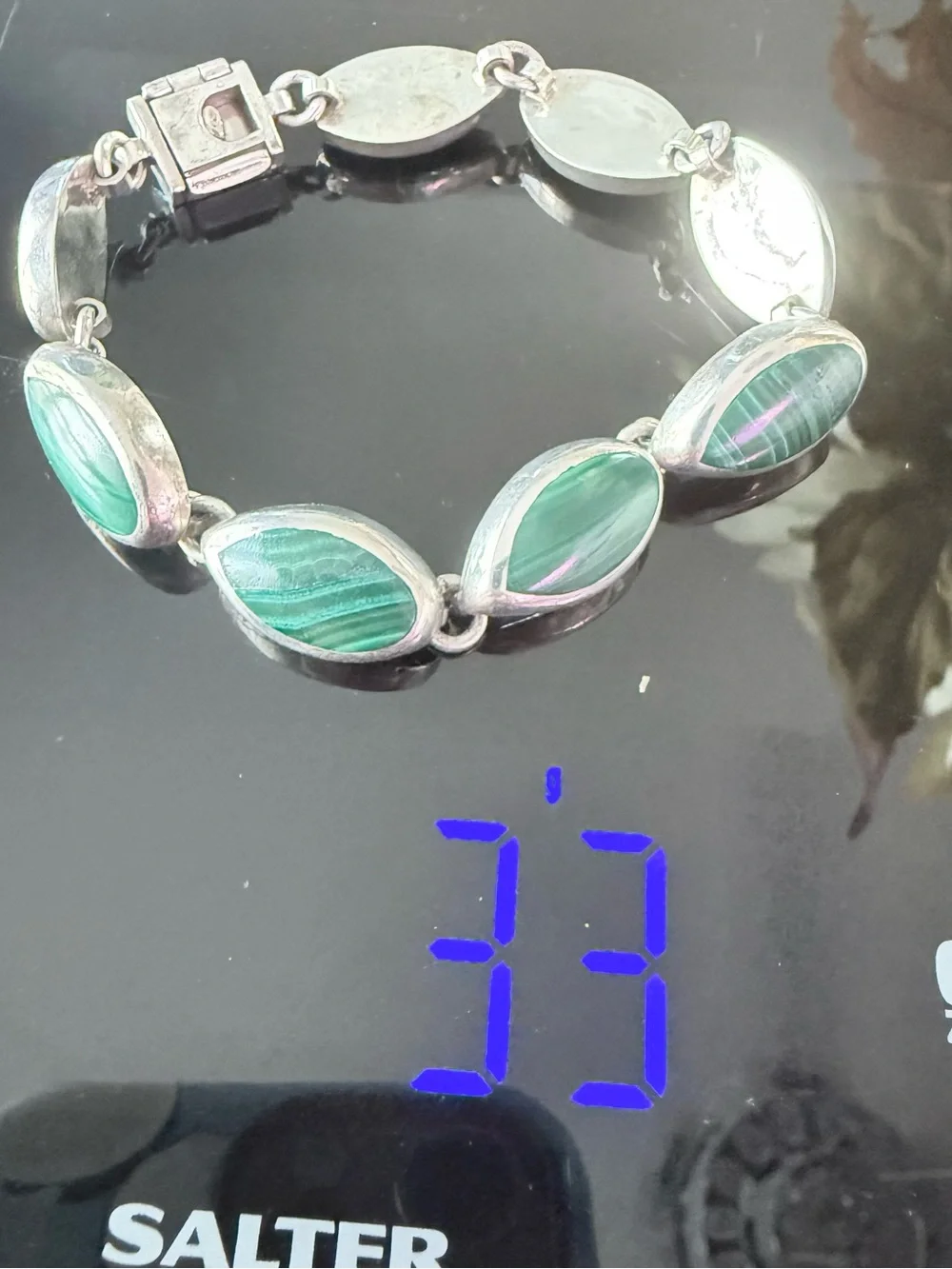 Taxco Mexico Malachite Stone Sterling Silver Chunky Bracelet
